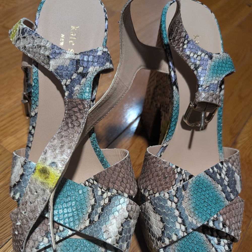 Kate Spade Blue and Tan Snakeskin Sandals
